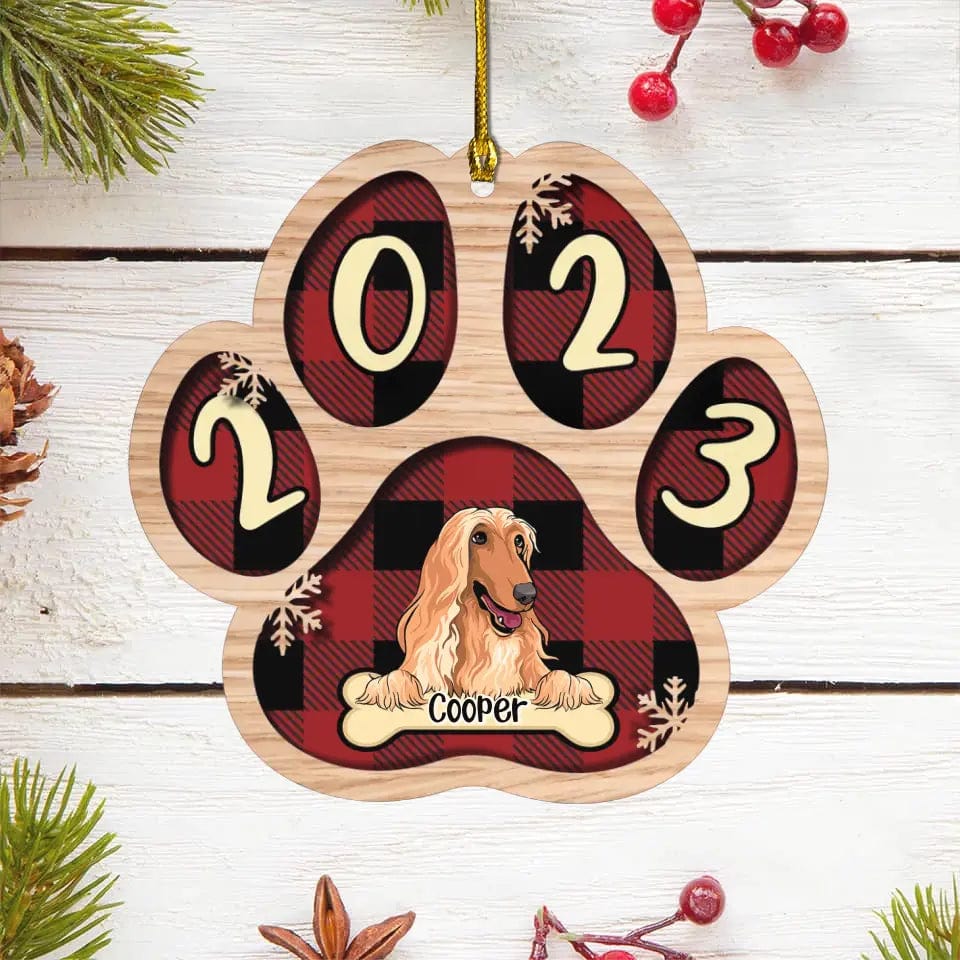 Personalized Custom Paw Shaped Wood Christmas Ornament - Dog, Cat