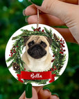 Personalized Custom Round Shaped Ceramic Photo Christmas Ornament - Christmas Wreath