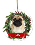 Personalized Custom Round Shaped Ceramic Photo Christmas Ornament - Christmas Wreath