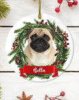 Personalized Custom Round Shaped Ceramic Photo Christmas Ornament - Christmas Wreath