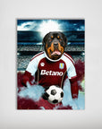 Personalized Aston Villa Doggos Football poster featuring a Rottweiler in a maroon and white jersey holding a soccer ball.