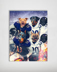 Personalized Baltimore Doggos poster featuring four pets as football players in purple and white uniforms.