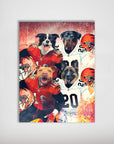 Personalized 4-pet poster featuring dogs in Cincinnati football jerseys and helmets against a red and orange background.