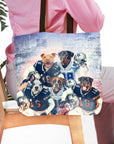 Personalized 5-pet Dallas Doggos tote bag with dogs in football uniforms.