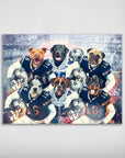 Personalized 6-pet poster featuring dogs in Dallas Cowboys football uniforms against a stadium backdrop.