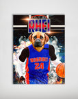 Personalized Dogtroit Pistons poster featuring a dog in a blue basketball jersey with "DOGTROIT 24" and a basketball.