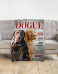 Personalized Dogue blanket with custom portraits of two dogs, a brown labrador and a golden retriever.