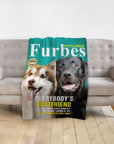Personalized 'Furbes' pet blanket featuring a husky and black lab on a magazine cover design.