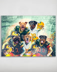 Personalized Green Bay Doggos 5-pet poster featuring dogs in football uniforms and helmets.