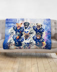 Personalized 6-pet blanket with dogs in Indianapolis Colts football uniforms.