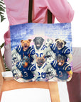 Personalized 6-pet tote bag featuring dogs in Indianapolis Colts football uniforms.