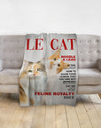 Personalized 'Le Cat' blanket featuring two cats in a magazine cover portrait style.