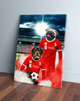 Personalized Liverpool Doggos Football canvas featuring a pug and rottweiler in red jerseys.