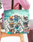Personalized 6-pet tote bag with dogs in Miami Dolphins football uniforms.