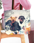 Personalized Oakland Doggos 2-pet tote bag with custom dog portraits in football jerseys.