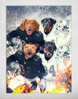 Personalized 'Oakland Doggos' 4 pet poster featuring dogs in football uniforms and helmets.