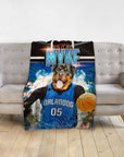 Personalized pet blanket with a Rottweiler in an "Orlandog" basketball jersey, holding a ball.