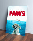 Personalized 'Paws Doggo' canvas featuring a chihuahua in water with "PAWS" in red text.