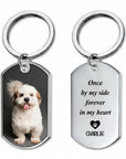 Llavero de acero inoxidable pulido con foto de perro Shih Tzu y texto grabado "Once by my side forever in my heart CHARLIE".