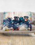Personalized pet blanket with three dogs in Philadelphia Eagles football uniforms.