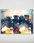 Personalized 'Philadelphia Doggos' poster featuring three pets as football players in Eagles jerseys.