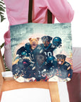 Personalized 5-pet dog portrait tote bag featuring dogs in Philadelphia Eagles football uniforms.