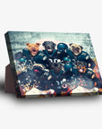 Personalized standing canvas featuring six pets in Philadelphia Eagles football uniforms.