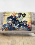 Personalized blanket with five dogs in Pittsburgh Steelers football uniforms.
