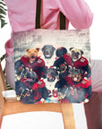 Personalized 6-pet tote bag featuring dogs in Tampa Bay Doggos football uniforms.
