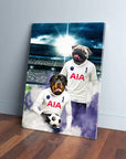 Personalized Tottenham Doggos Football canvas featuring two pets in white jerseys on a stadium background.
