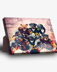 Personalized 5-pet standing canvas featuring dogs in Washington football jerseys.