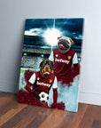 Personalized West Ham United pet canvas featuring a Rottweiler and a Pug in football kits on a stadium background.