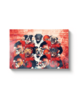 Personalized 6-pet canvas featuring dogs in Cincinnati Bengals football uniforms on a red background.