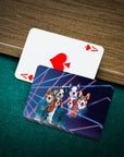 Personalized playing cards featuring six dogs in '1980's Lazer Portrait (Females)' style, with an Ace of Spades.