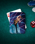 Personalized pet playing cards featuring a dog in a 1980s Lazer Portrait style.