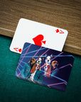 '1980s Lazer Portrait (2 Females/1 Male)' Personalized 3 Pet Playing Cards