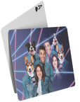 '1980s Lazer Portrait 2 Pet & Humans' Personalized 4 Pet Playing Cards