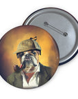 Custom Sherlock Doggo pin featuring a bulldog in a detective hat and smoking pipe.