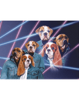 '1980s Lazer Portrait (2 Males/1 Female)' Personalized 3 Pet Standing Canvas