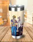 Personalized stainless steel tumbler with two custom dog portraits in hip-hop style outfits.