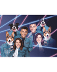 '1980s Lazer Portrait 2 Pet & Humans' Personalized Standing Canvas