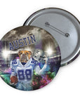 Custom personalized pet portrait pin featuring a bulldog in a Dallas football uniform.