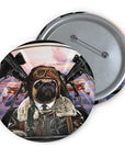 Custom pilot pug pet portrait pin with metal backing.