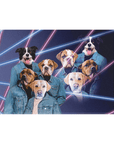 '1980s Lazer Portrait (4 Males)' Personalized 4 Pet Standing Canvas