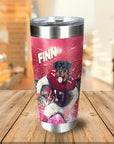 Personalized stainless steel tumbler with a Rottweiler dog in a football uniform on a red background.