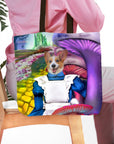 Personalized Alice in Doggoland tote bag featuring a custom Corgi pet portrait in an Alice costume.