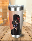 Personalized stainless steel tumbler with a custom Amy Winehouse-style cat portrait.