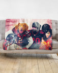 Custom personalized blanket with two dogs in Atlanta Falcons football uniforms.