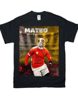 Black Gildan t-shirt with a personalized "Austria Doggos Soccer" design featuring a dog in a red soccer uniform.