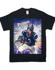 Black Gildan t-shirt with a Doberman's head on an American football player's body, "Primo" above.